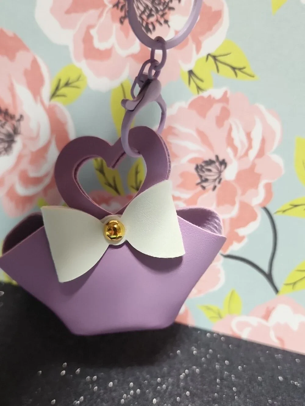 Lilac Mini Bow Handbag Charm - White Bow Accent